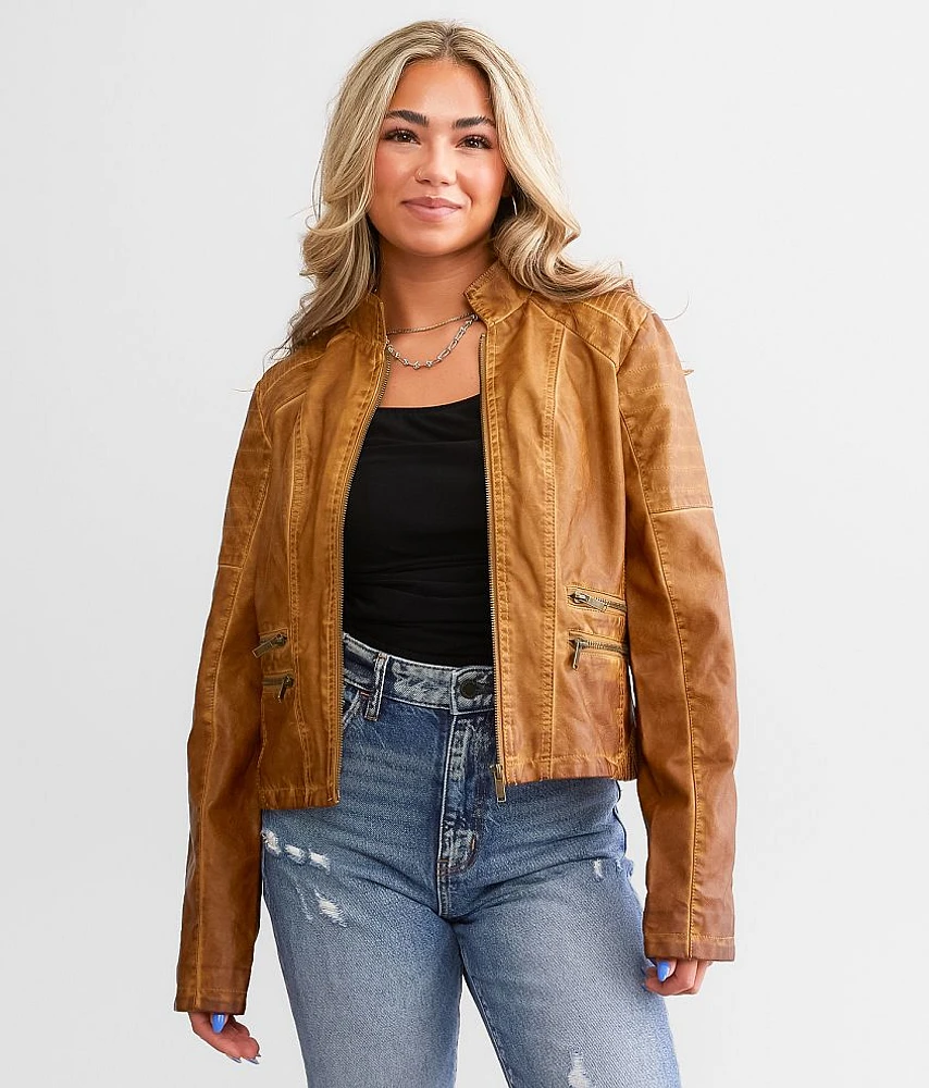 Faux Leather Cropped Jacket