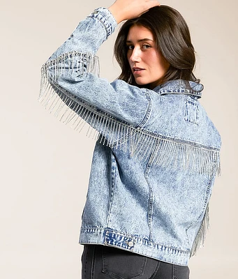 Stoosh Rhinestone Fringe Denim Jacket