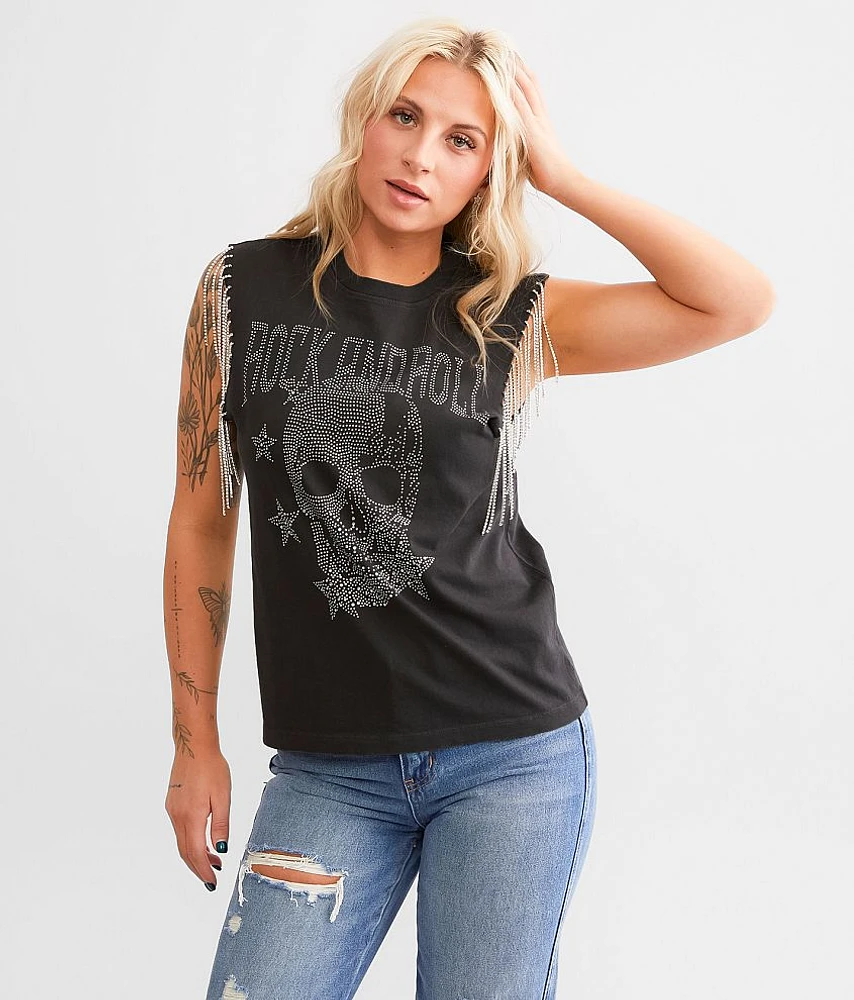 Rhinestone Fringe Rocker Tank Top