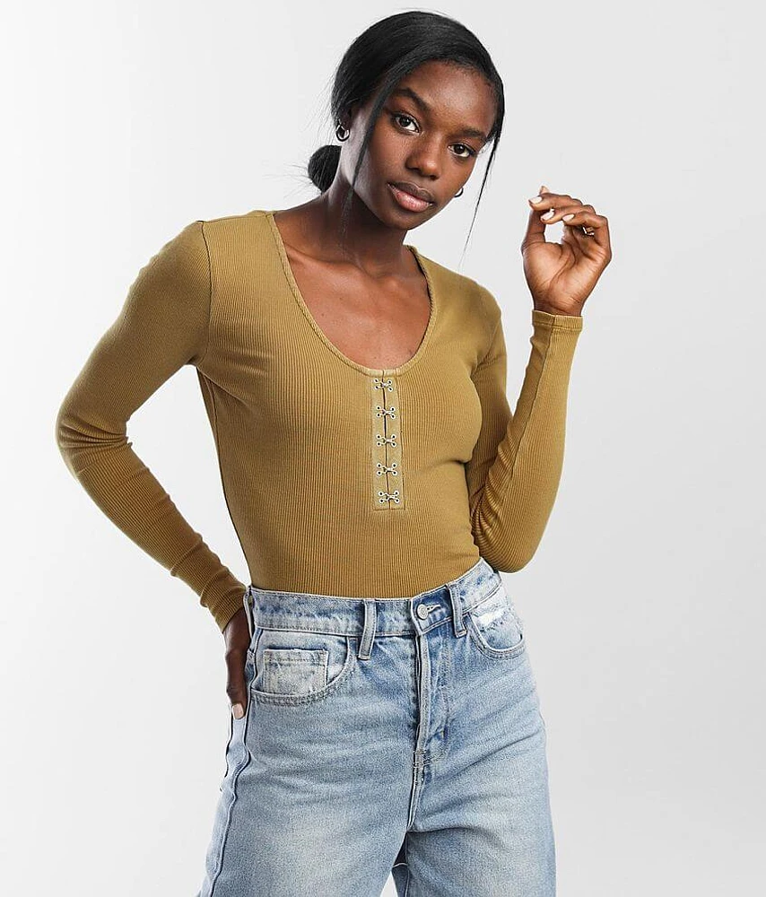 Ribbed Knit Henley Top