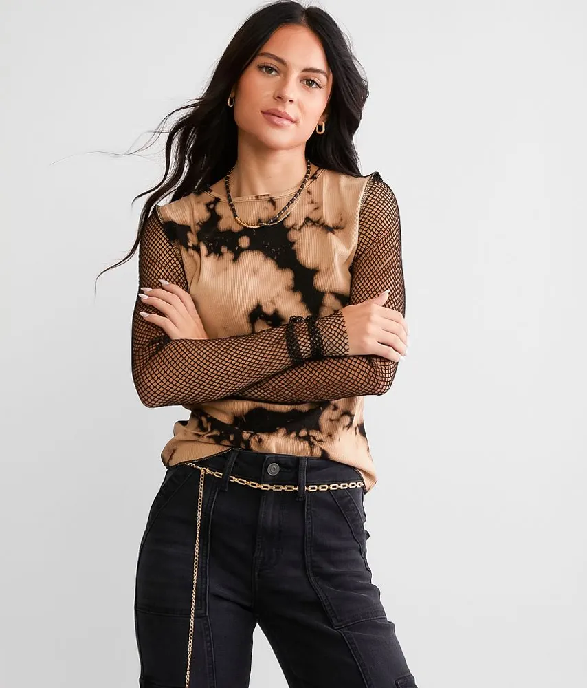 Gilded Intent Bleach Washed Fishnet Top