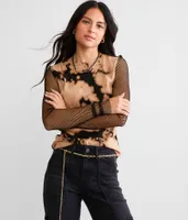 Gilded Intent Bleach Washed Fishnet Top