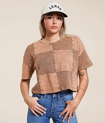 Gilded Intent Checkered Boxy Cropped T-Shirt