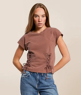 Gilded Intent Washed Lace-Up Top