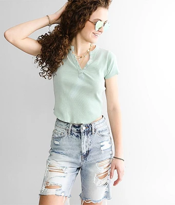 FITZ + EDDI Ribbed Knit Cropped Henley
