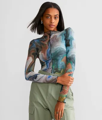 Gilded Intent Sheer Marble Mesh Top