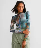 Gilded Intent Sheer Marble Mesh Top