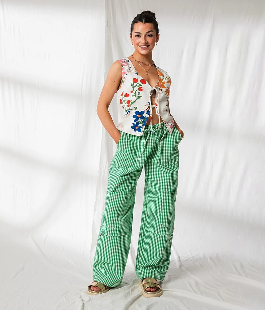 Gingham Wide Leg Utility Pant