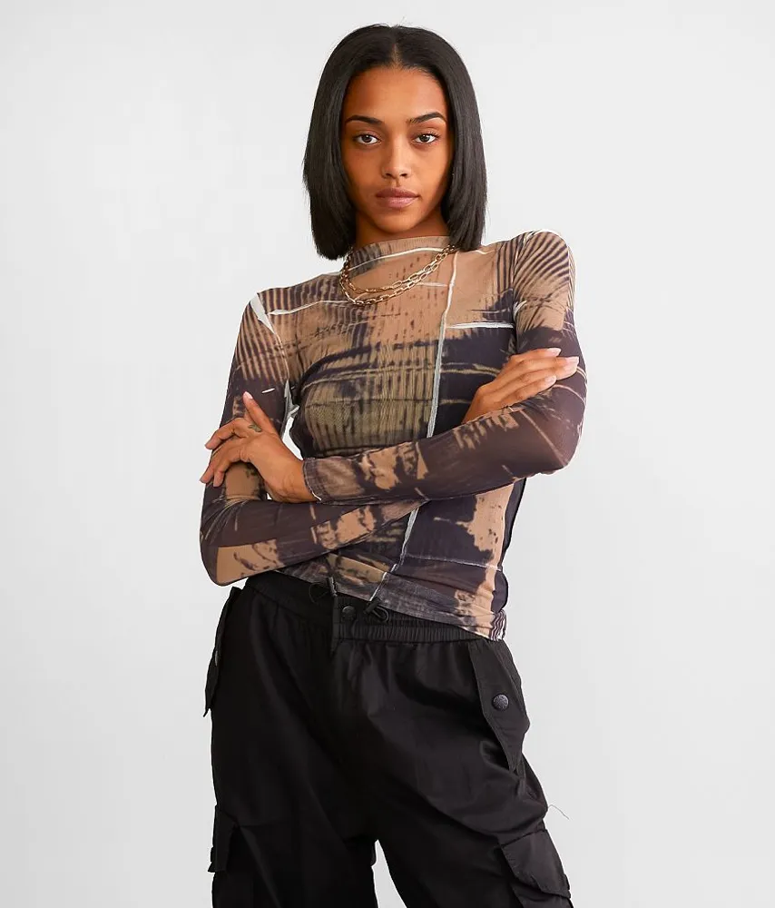 Exposed Seam Sheer Mesh Top