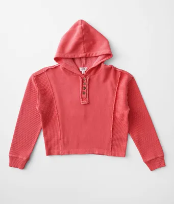 Girls - BKE Raw Edge Hooded Henley Sweatshirt