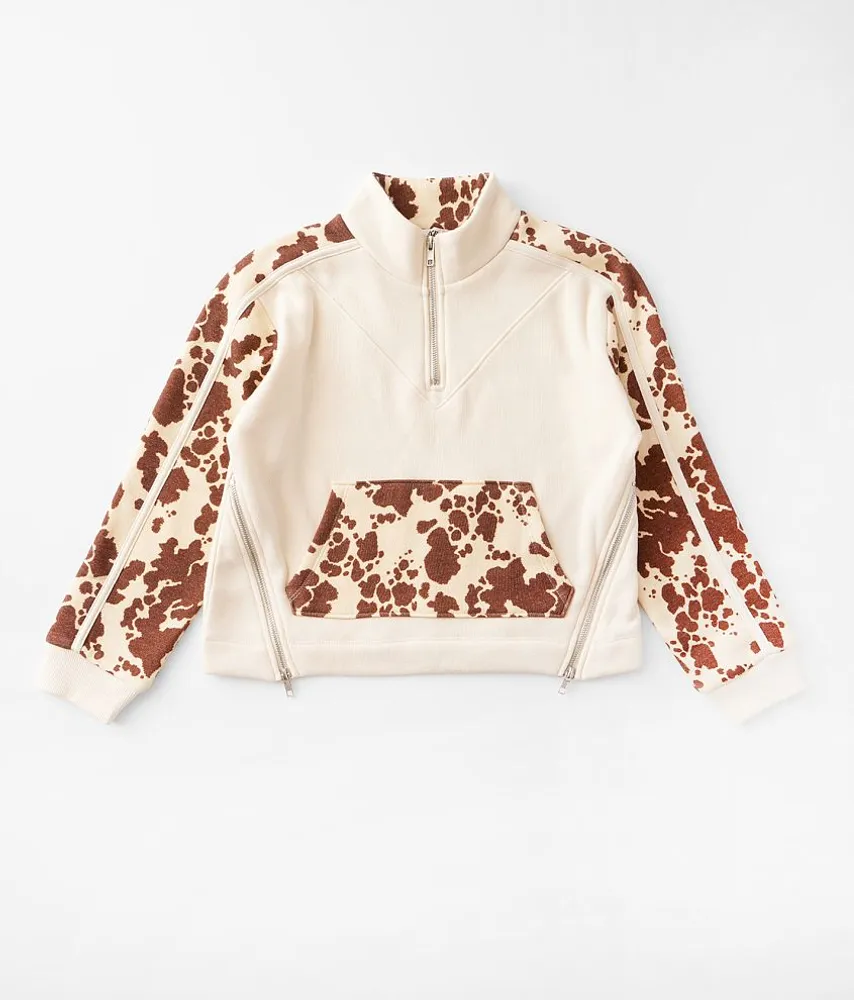 Girls - Pieced Cow Print Pullover