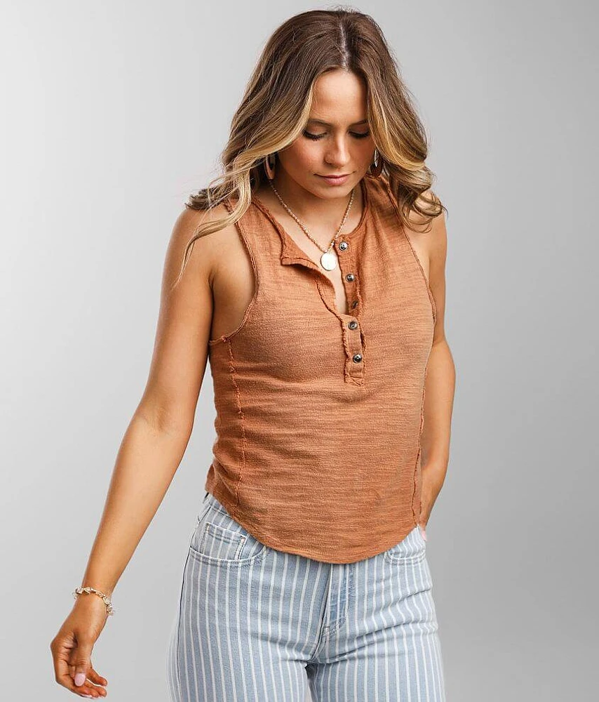 Vintage Textured Henley Tank Top
