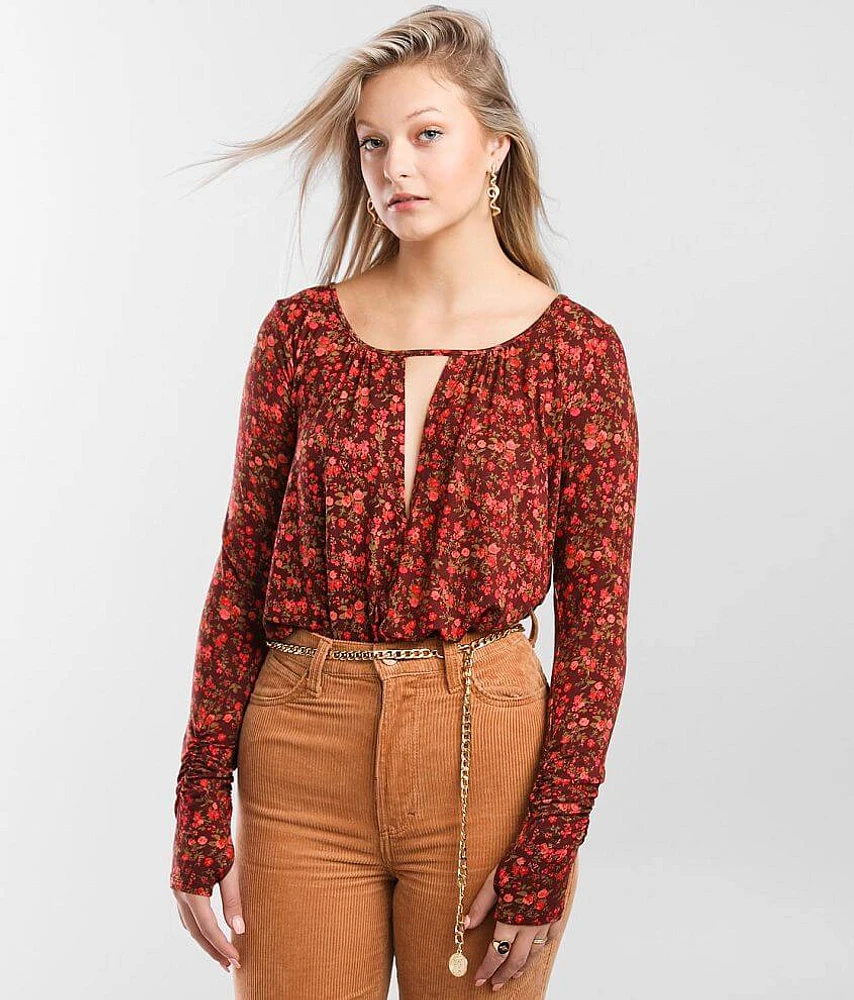 Free People Kaya Printed Keyhole Bodysuit