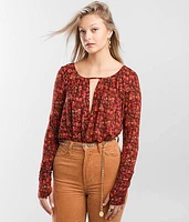 Free People Kaya Printed Keyhole Bodysuit