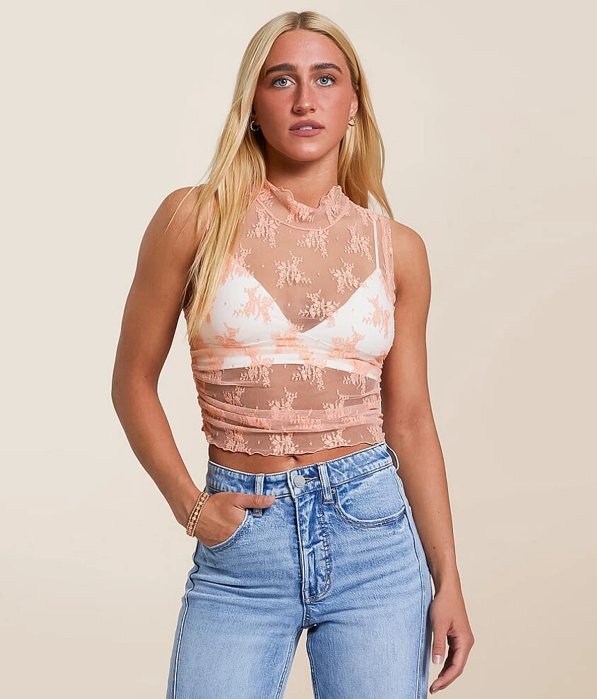 Free People Nice Try Floral Lace Tank Top