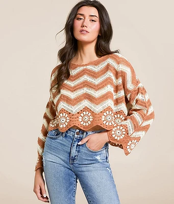 New Striped Crochet Cropped Sweater