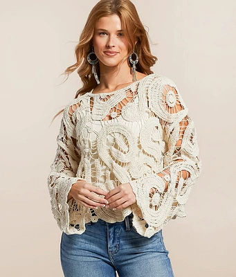 Willow & Root Open Weave Scalloped Sweater