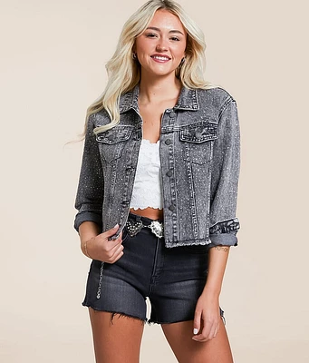 Veveret Cropped Rhinestone Denim Jacket