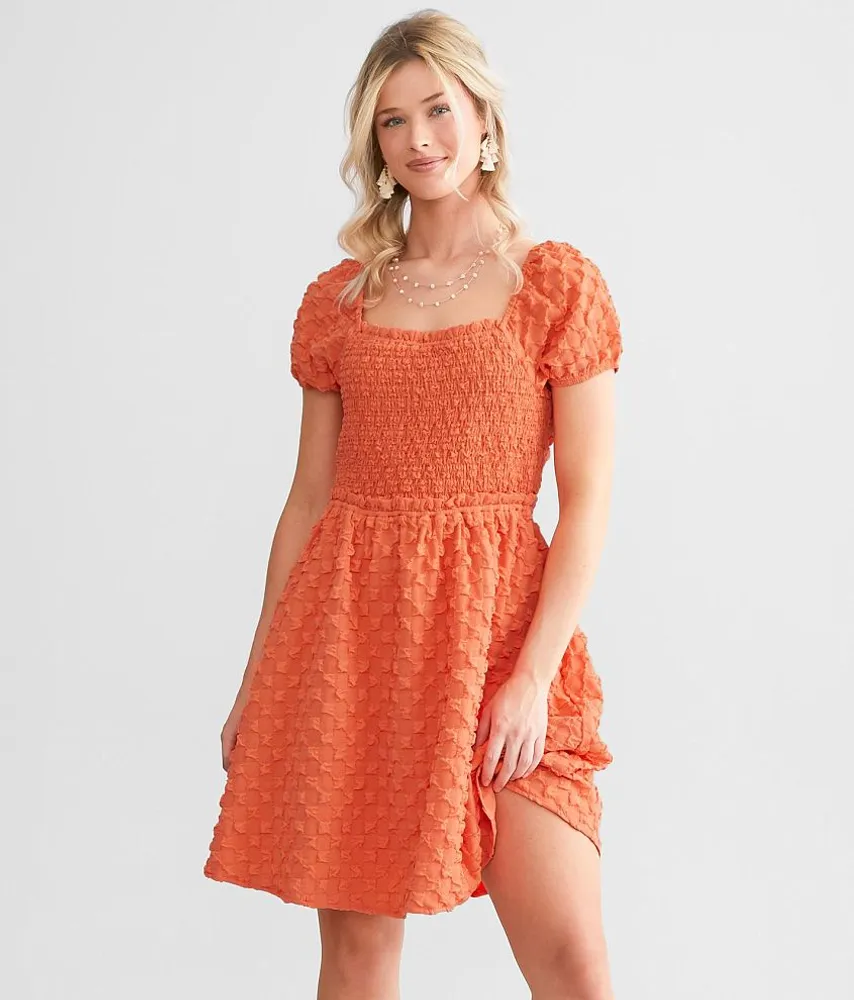 Smocked Lace-Up Mini Dress
