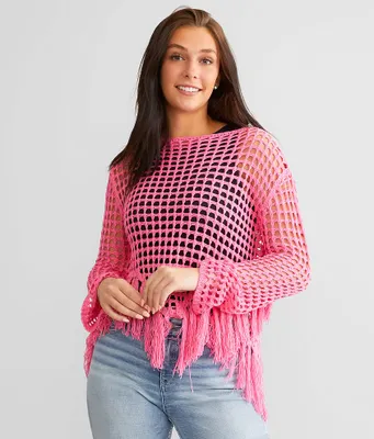 Bae Vely Neon Open Stitch Fringe Sweater