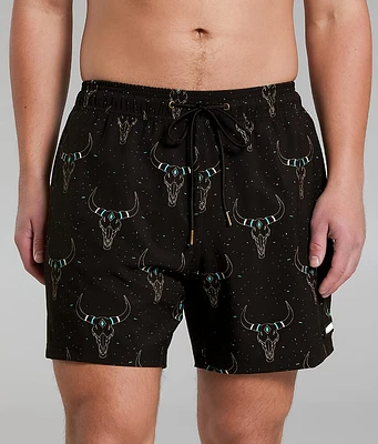 Rock & Roll Denim Longhorn Volley Stretch Swim Trunks