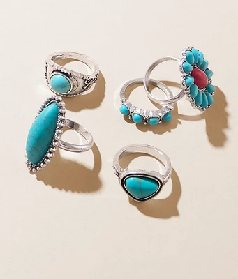 Sterling & Stitch 5 Pack Turquoise Western Ring Set