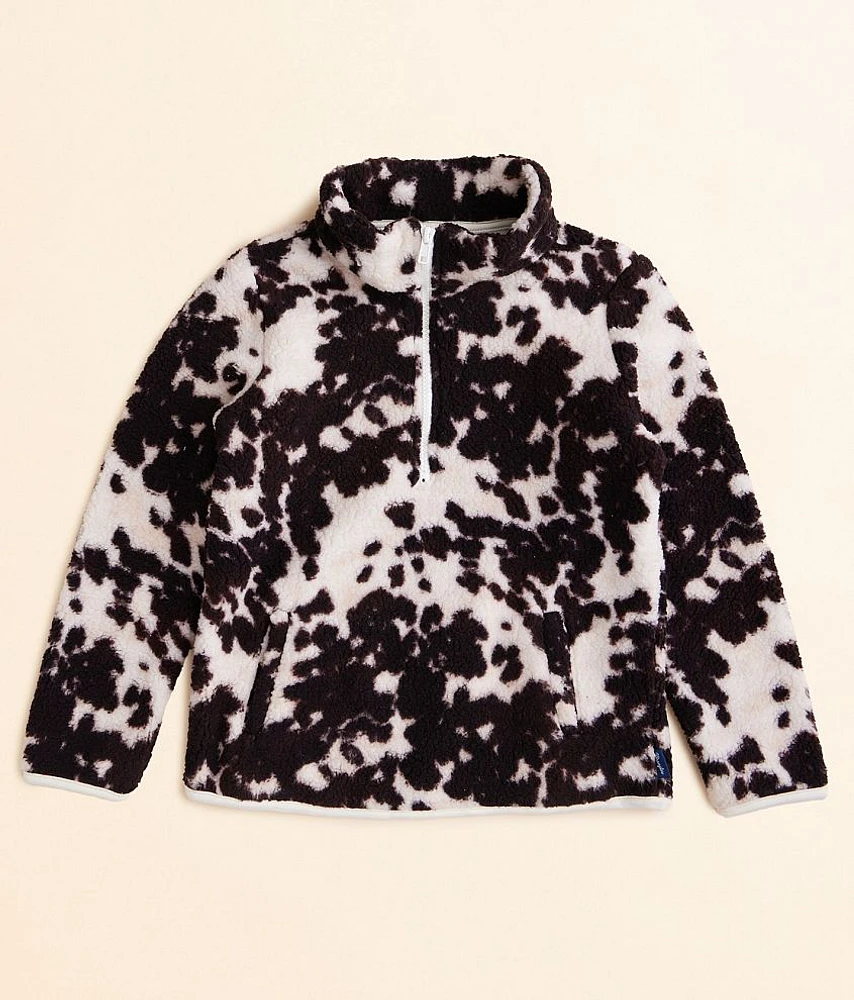 Girls - Cow Print Sherpa Pullover