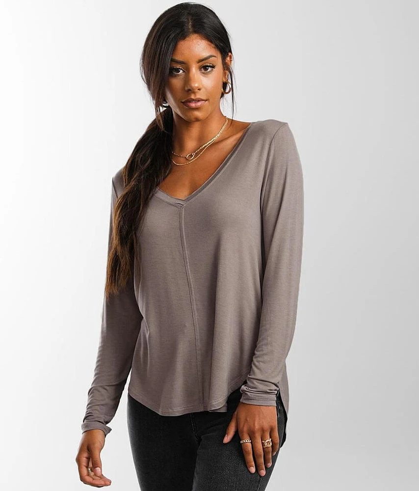 Raw Edge V-Neck Top