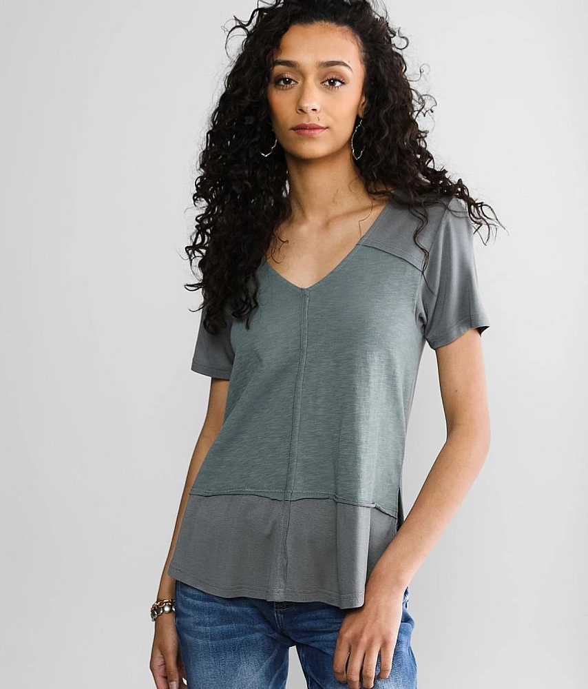 Pieced V-Neck T-Shirt