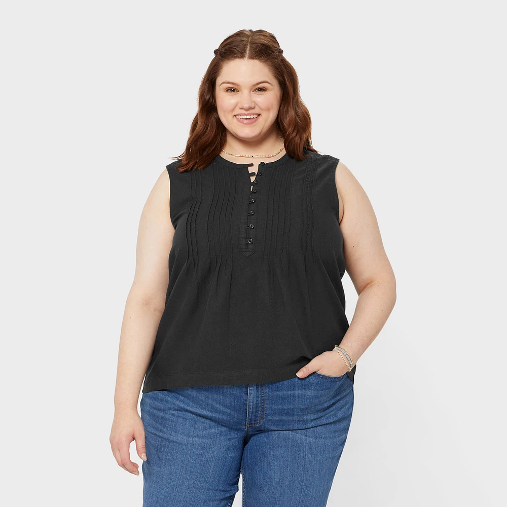 Women's Plus Artisan Hemp Pin-Tuck Tank