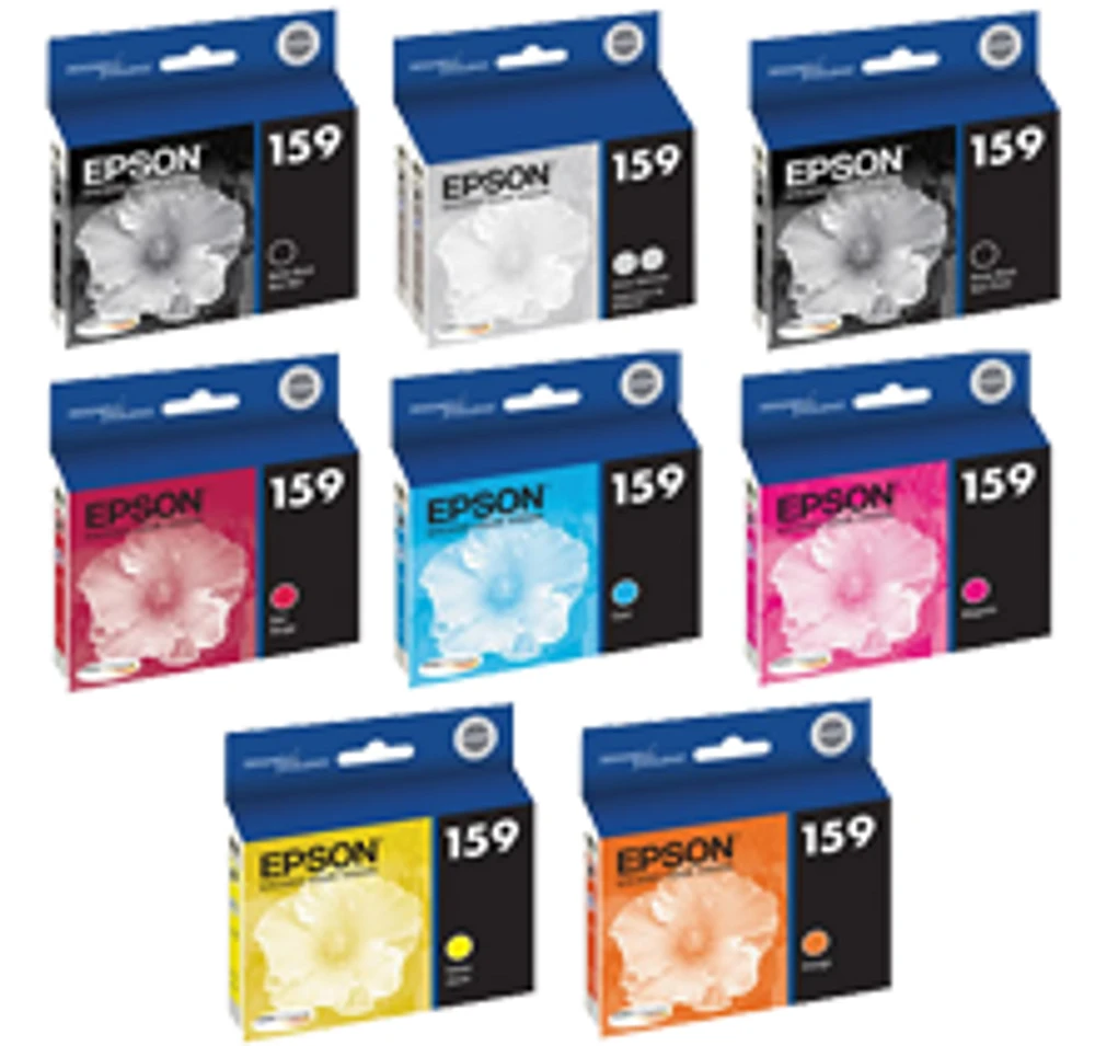 Epson T159 Ink / Inkjet Cartridge High Yield Set Gloss Optimizer Ultra Chrome High Gloss Black Cyan Magenta Yellow Red Matte Black Orange