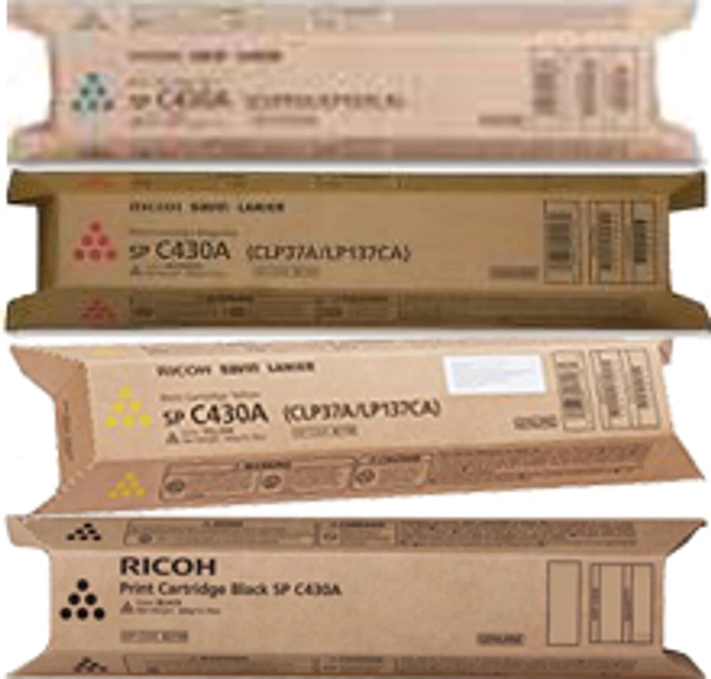 Ricoh SPC430 / SPC431 Laser Toner Cartridge Set Black Cyan Magenta Yellow