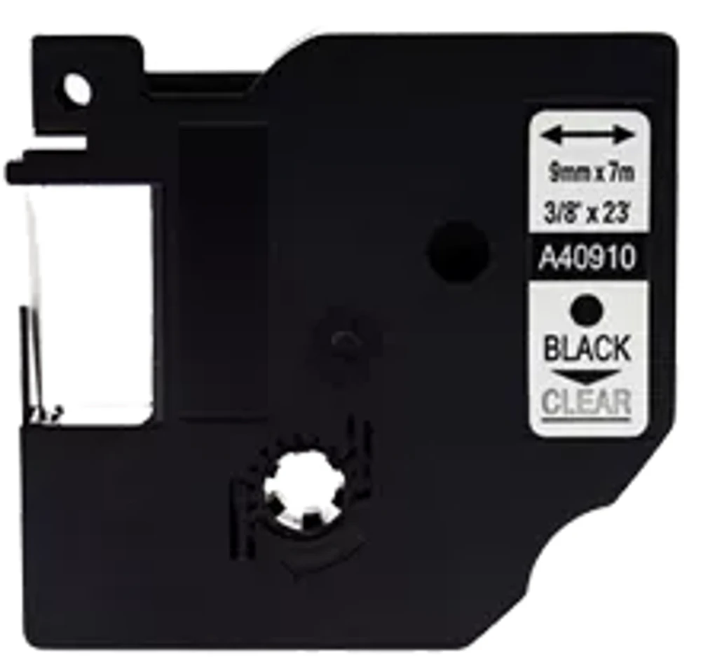 P-Touch Label Cassette for Handheld Printer - 1/4" x 23' Black on Clear (6mmx7m)