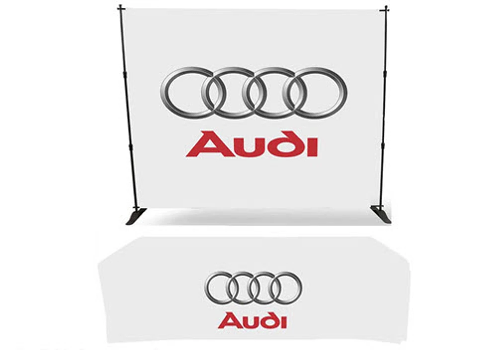 Tradeshow Booth Package - 10' Media Wall, 8' Table Cloth
