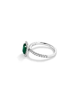 Emerald Cut Green Emerald Gemstone and 0.60 Carat TW Diamond Halo Ring in 14kt White Gold