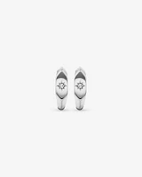 Diamond Star Accent Signet Huggie Hoop Earrings in Sterling Silver