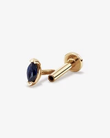 Marquise Shape Blue Sapphire Gemstone Flat Back Helix Single Stud Earring in 10kt Yellow Gold