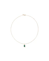 Emerald Cut Green Created Emerald Gemstone and  Diamond Halo Pendant with Chain in 10kt Yellow Gold