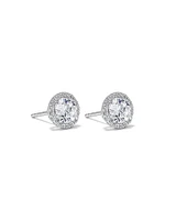 Round Brilliant Cubic Zirconia Halo Stud Earrings in Sterling Silver