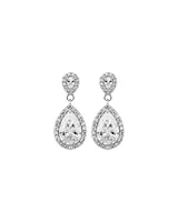 Pear Cubic Zirconia Halo Drop Stud Earrings in Sterling Silver