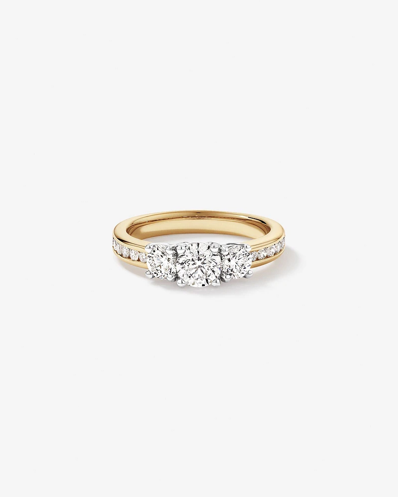 1.50 Carat TW 3 Stone Signature 101 Diamond Ring in 14kt Yellow and White Gold