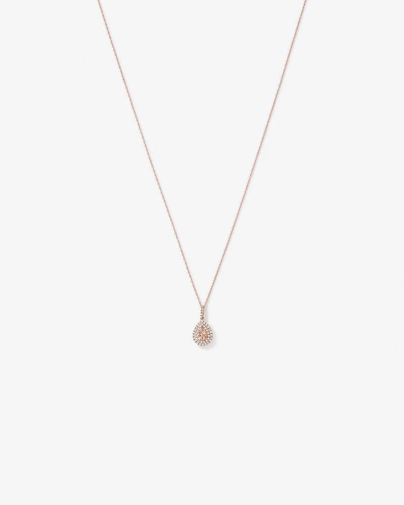 Pear Cut Morganite Gemstone and 0.25 Carat TW Diamond Halo Pendant Necklace in 10kt Rose Gold