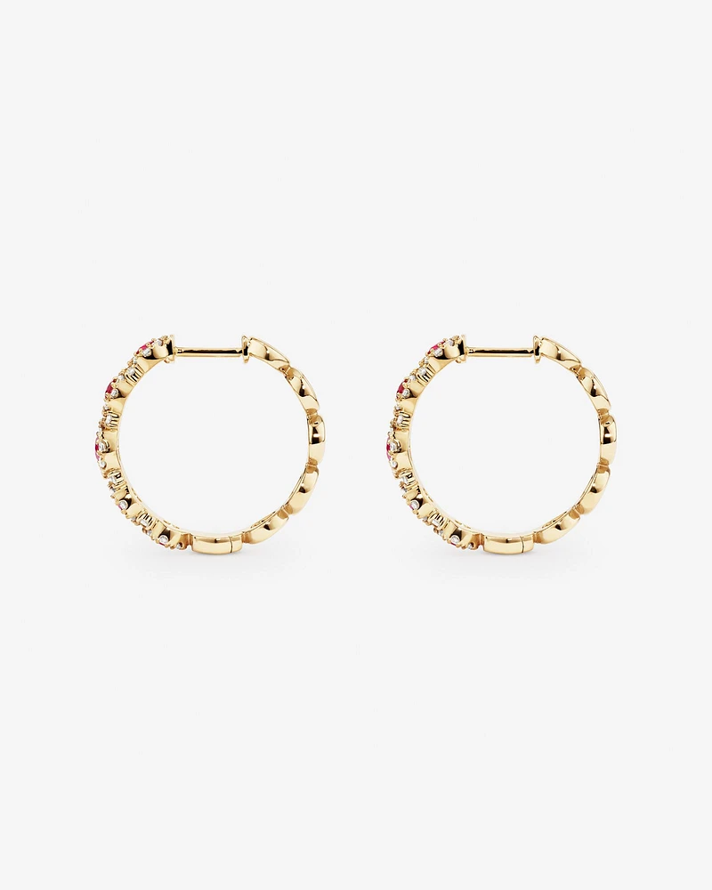 Bubble Huggie Earrings with Ruby and 0.52 Carat TW Diamonds in 14kt Yellow Gold