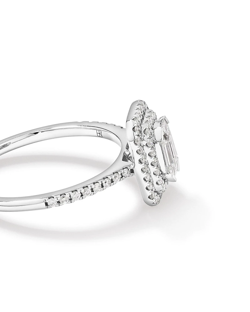 0.50 Carat TW Pie Cut Diamond Double Halo Engagement Ring in 14kt White Gold