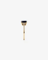 Cushion Cut Blue Created Sapphire Gemstone and Diamond Ring in 10kt Yellow Gold