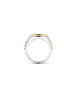 0.75 Carat TW Two-Tone Black and White Diamond Pave Men's Signet Ring in 10kt Yellow and White Gold