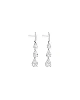 Pear Shape Cubic Zirconia Triple Drop Stud Earrings in Sterling Silver