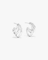 Graduated Triple Half Hoop Stud Earrings Sterling Silver