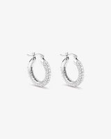 Pavé Cubic Zirconia Small Hoop Earrings in Sterling Silver