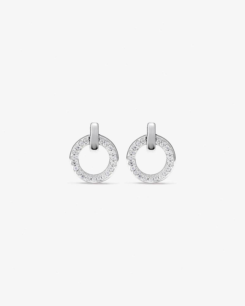 Door Knocker Stud Earrings with Cubic Zirconia in Sterling Silver